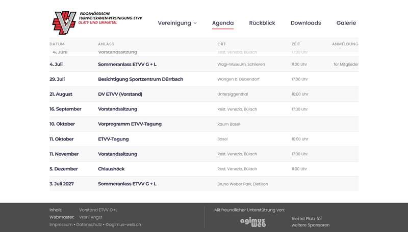 Website Eidgenössische Turnveteranenvereinigung Glatt+Limmattal